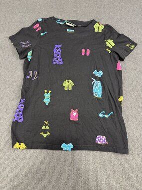 Coconut Bay Womens Black Colorful Print T-Shirt Large